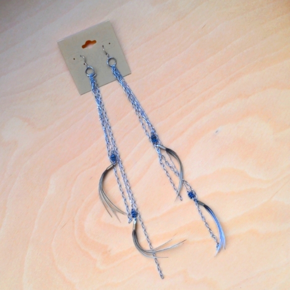 New 925 sterling silver earrings with natural bird feathers, very long